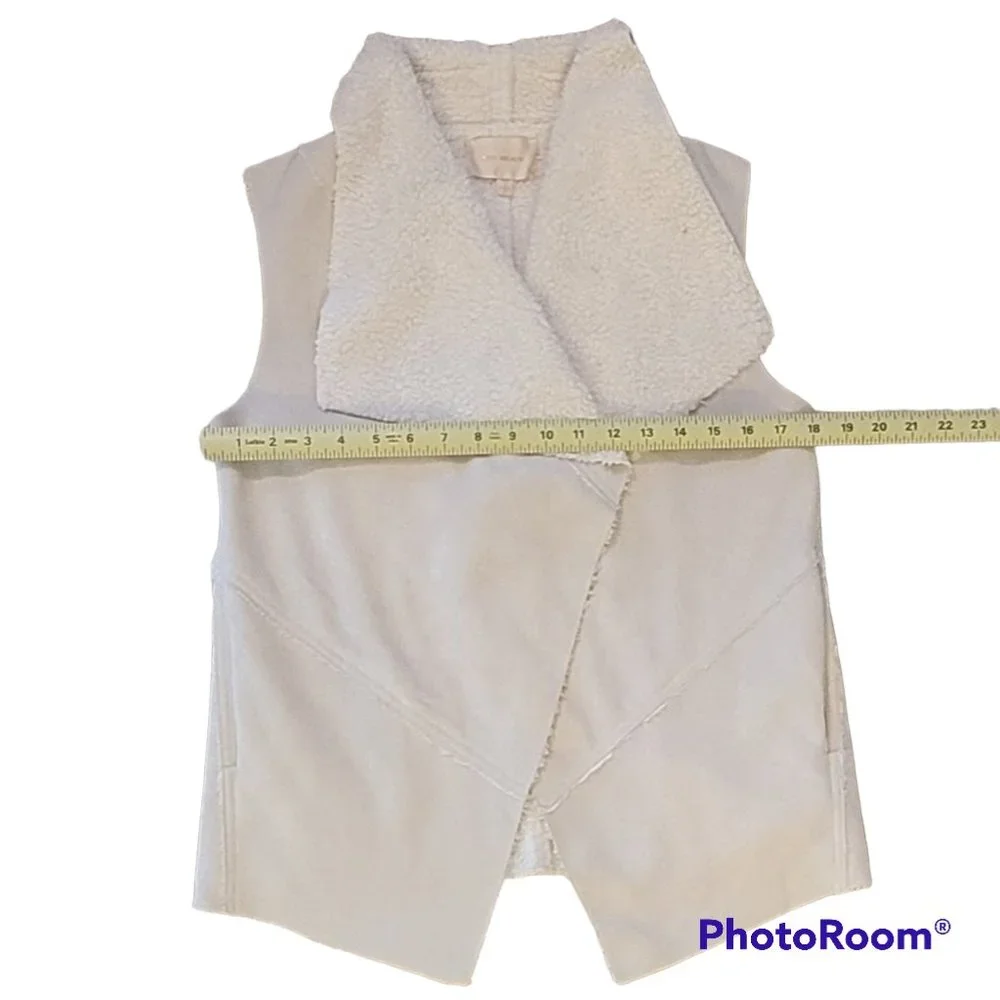 Faux Suede Sherpa Fleece Lined Boho Waterfall Open Front Vest with Pockets